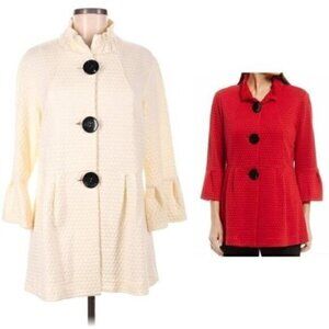Ali Miles Scarlet Textured Knit Jacket Size Medium Ivory Peplum Drop Waist
